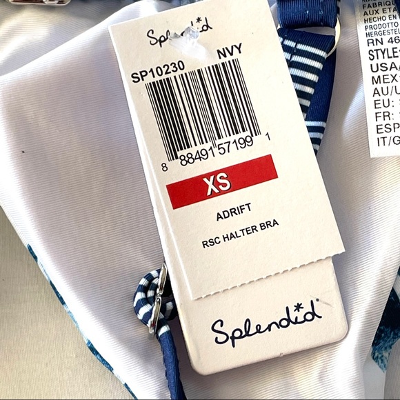 Splendid Bikini Top Adrift RSC Halter Bra Swimwear SP10230 Navy Floral Prints XS - Picture 5 of 16